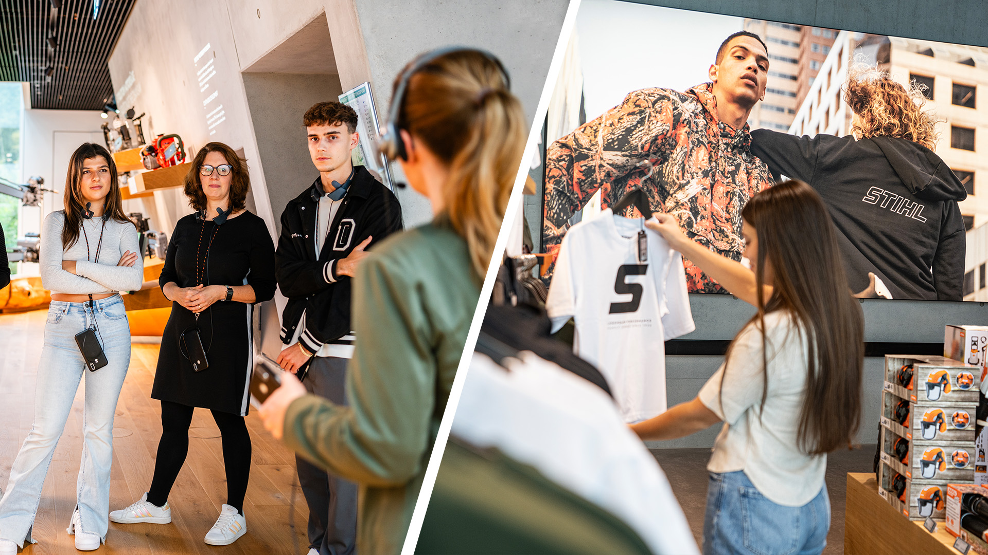 Besucher bei Führung in der Markenwelt und Stöbern im Markenshop